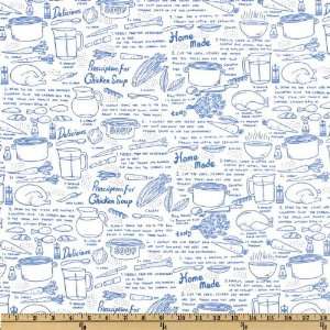   Timeless Treasures Chicken Soup Recipe White/Blue Fabric By The Yard