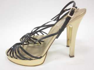 MICHAEL KORS Gold Leather Black Strap Pumps Heels 9.5  