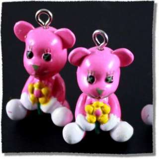 5pcs Soft Plastic Fuchsia Bear with Flower Charm  