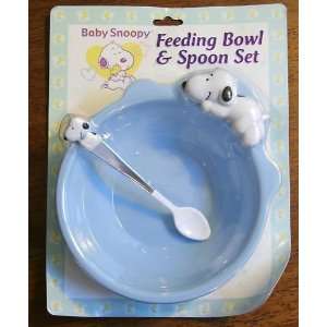  Peanuts Baby Snoopy Feeding Bowl & Spoon Set   BLUE Baby