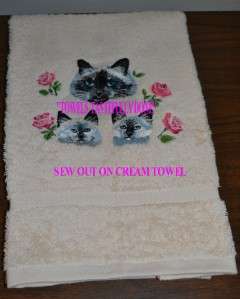 SIAMESE CAT & KITTENS   2 EMBROIDERED BATHROOM HAND TOWELS by Susan 