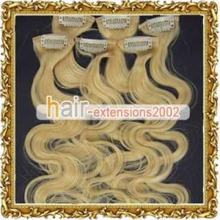 20 6Pcs Wavy Clip In Human Hair Extensions #613,36g  
