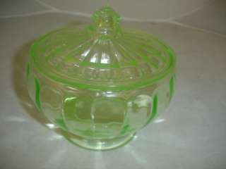 green depression candy dish with lid.  