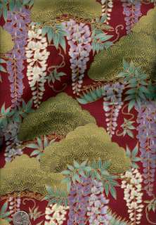 QUILT GATE Fabric ~ Pines and Wisteria RED w Met Gold  