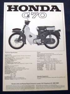 HONDA C70 MOTORCYCLE Sales Specification Sheet 1972 #6/72/70M  
