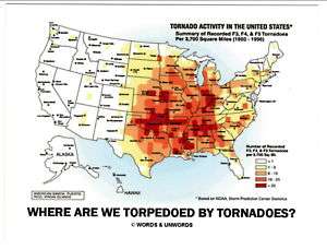 Postcard Map of USA TORNADO ACTIVITY Weather  