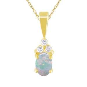 OCTOBER Birthstone Pendant 6mm X 4mm Diamond & Opal Pendant