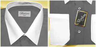 WHITE COLLAR & CUFF DARK GRAY DRESS SHIRT 15 15.5 34/35  