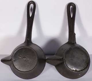 Two early cast iron wax pouring ladles, for use in sealing wax sealer 