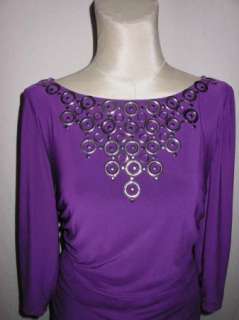 NWT Adrianna Papell Purple Jersey Beaded Sheath Dress 14W $168  