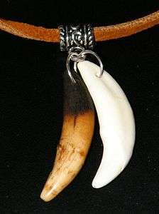 TEETH Necklace 1 White & 1 Brown Tooth Adjust Length Leather Cord 23 