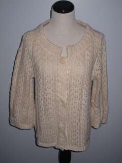 Ann Taylor Off White Knit Cardigan Sweater Large L  