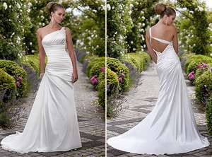 stunning white satin Wedding bridal Dress formal gown A Line zipper 