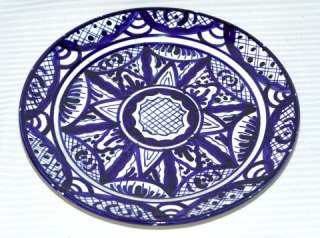 Vintage Blue White Spanish Pottery Pintado A Mano Plate Signed by 