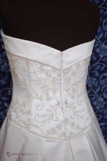 White Satin Beaded A line Strapless Wedding Dress 8 NWD  