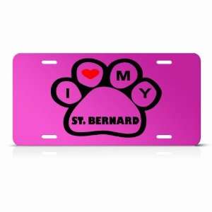 St. Bernard Dog Dogs Pink Novelty Animal Metal License Plate Wall Sign 