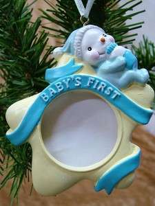 New Born Boy Babys First Star Picture Frame Ornament  