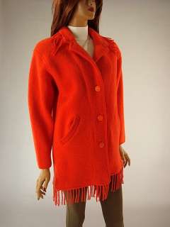 Vintage 90s Orange Boho Hippie Wool Coat Fringe Winter Womens size M 