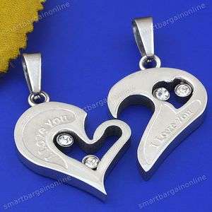 1SET Silver Tone Love Couple Heart Jigsaw Stainless Steel Pendant 