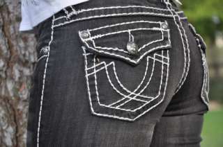 LA Idol jeans SZ 0 15 BLACK white stitching BOOT CUT FAST SHIPPING 