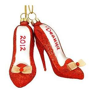  Personalized Red Glitter High Heels Glass Ornament
