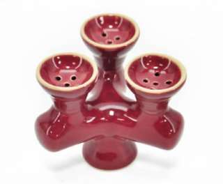 RED Triple Head Clay Bowl for hookah, 3 head bowl  
