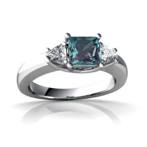    14K White Gold Square Created Alexandrite Ring Size 4 Jewelry