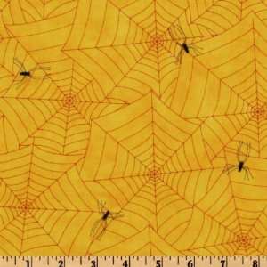 44 Wide Hairraising Halloween Spooky Spider Web Yellow Fabric By The 