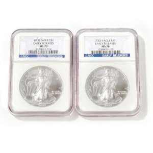   2008 Silver Eagle Coin Pair MS70 Early Release NGC