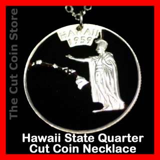 Aloha Hawaii 25¢ HI Quarter Cut Coin Pendant Necklace Hawaiian Island 