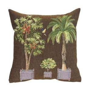 Yves Delorme Iosis Palmyre 3 Palm Tree Brown Tapestry Pillow 18x 18 