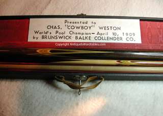   Billiard/Pool/Brunswick Chas Cowboy Weston 1909 World Champion Cue 360