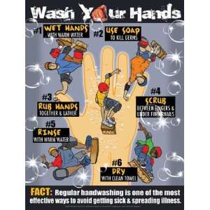 Wash Your Hands 18 x 24 Laminated Poster   Step by Step Hand Washing 