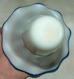 Boston SANDWICH Glass EPERGNE Milk Glass Blue Ruffle  