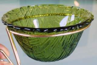 Vintage avocado green dip bowl basketweave pattern with bracket for 