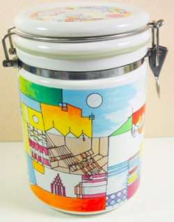 Colorful abstract canister. Good to very good condition, no chips or 