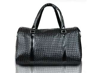 MEX men Woven Leather Weekender Duffle Bag Blk Bwn 03  