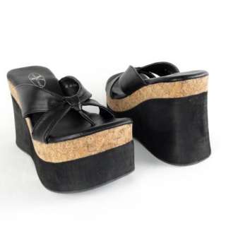 Platform Wedge Thong Sandals Cork Black Sz 4 10 / open toe Generation 