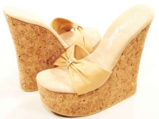 TONY SHOES W 535 TAN CORK WEDGE PLATFORM SANDALS  