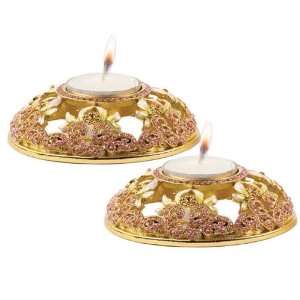 Jeweled Crystal Tea Light Candle Holders Ivory with Amber Crystals
