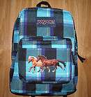Girl HORSE Backpack~JanSpo​rt~2 HORSES Running~Blue/Pu​rp