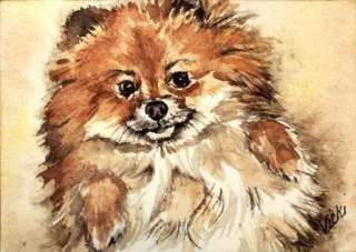 Pomeranian Puppy Dog Spunky O/E Print ACEO by Vicki  