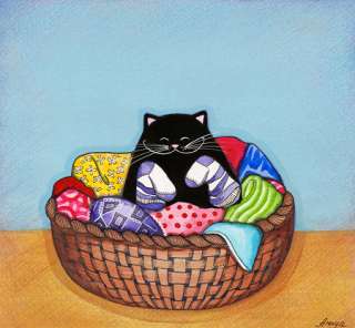 ORIGINAL PAINTING Folk Art~Funny Bad Black Fat Cat Cute  