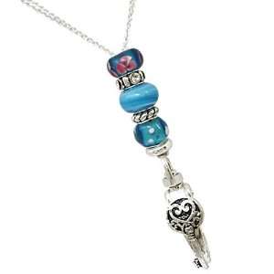   Silvertone Blue Glass Bead ID Holder Necklace Fashion Jewelry Jewelry