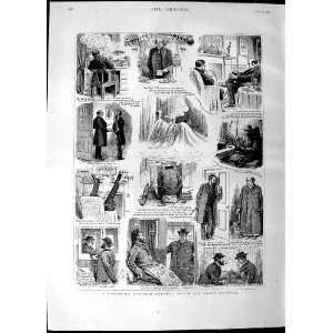   1890 Story Men Smoking Train House Newspaper Old Print