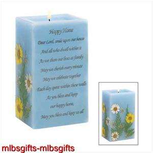 Happy Home Blessing Prayer Poem Vanilla Scent Blue Candle   Item 