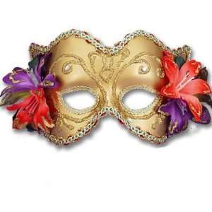   Inc 11141 Gold Venetian Half Mask with Flowers