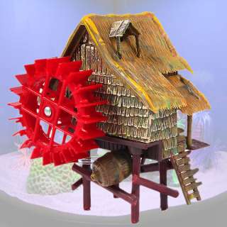   Fish Tank Ornament Decoration Hut Waterwheel Air Pump Driving  