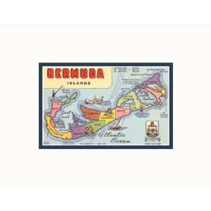  Map of Bermuda Islands Pre Matted Poster Print, 14x11 