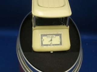 Relic Golf Cart Novelty Clock Cream Green Metal w/ Snowflake Tin Box 
